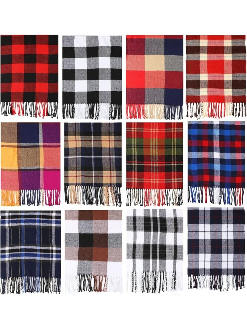 12 Pcs Christmas Buffalo Plaid Scarves for Women - Festive Winter Accessories